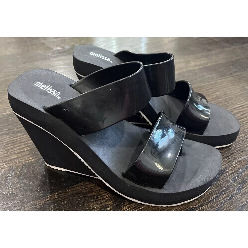 Melissa Summer Wedge Sandals Women’s 6 High Platform Foam Jelly Black White